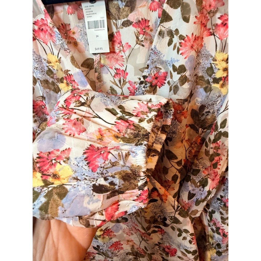 Lane Bryant Floral Wrap Tie‎ Front Blouse Plus Size 24 V Neck Long Sleeve - Picture 5 of 9